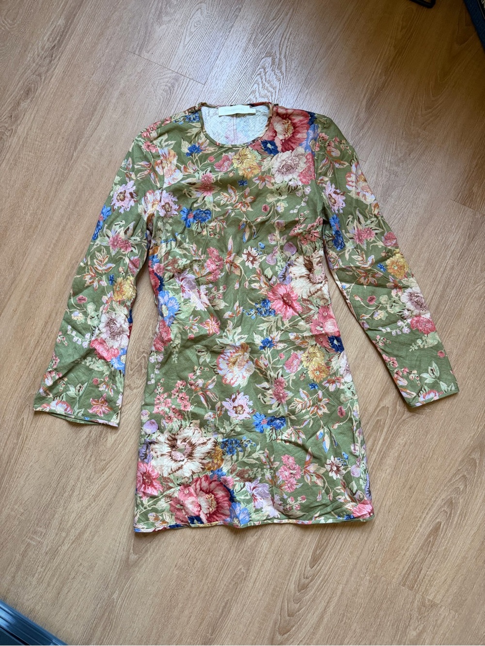 Zimmermann Olive Green Floral Long Sleeve Mini Dress